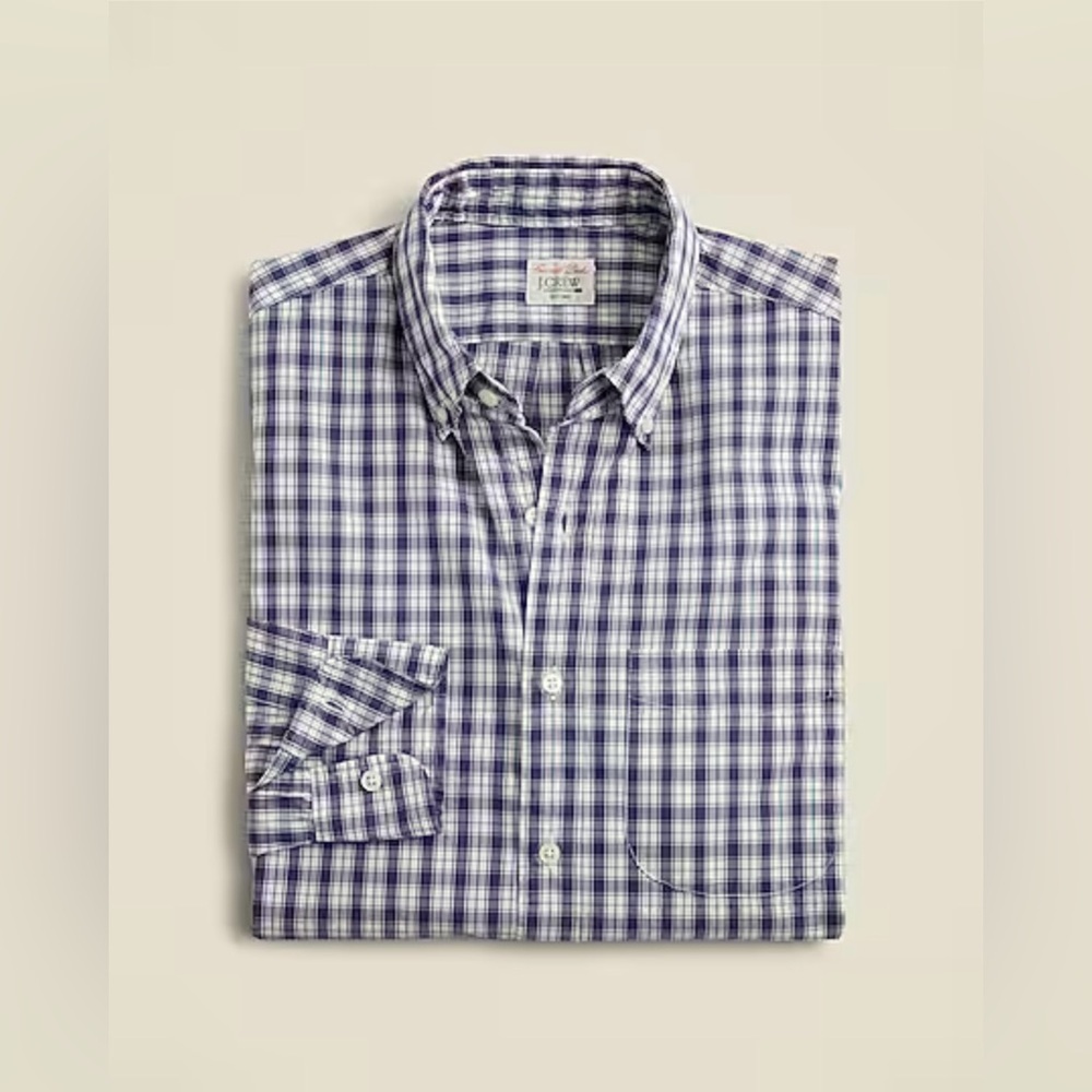 J. Crew Men’s Secret Wash Cotton Poplin Button Down Plaid Shirt BW440 SZ Med NWT